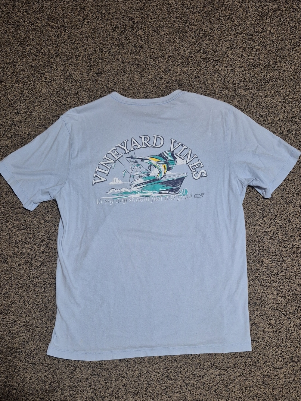 Vineyard Vines Light Blue Marlin & Boat Back Graphic Tee